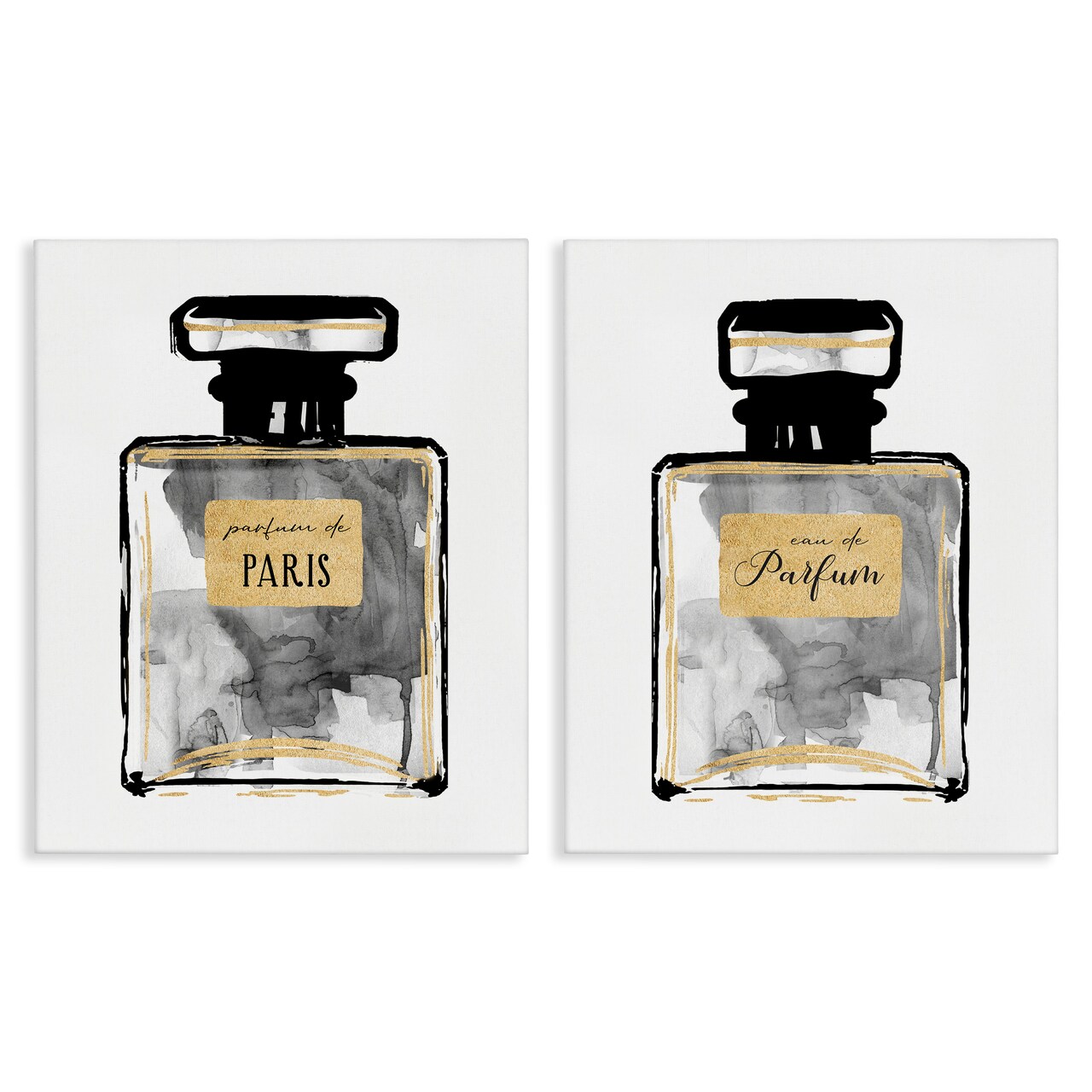 Stupell Industries Gray Gold Parfum Bottle 2 pc Canvas Wall Art Set Design by Carol Robinson
